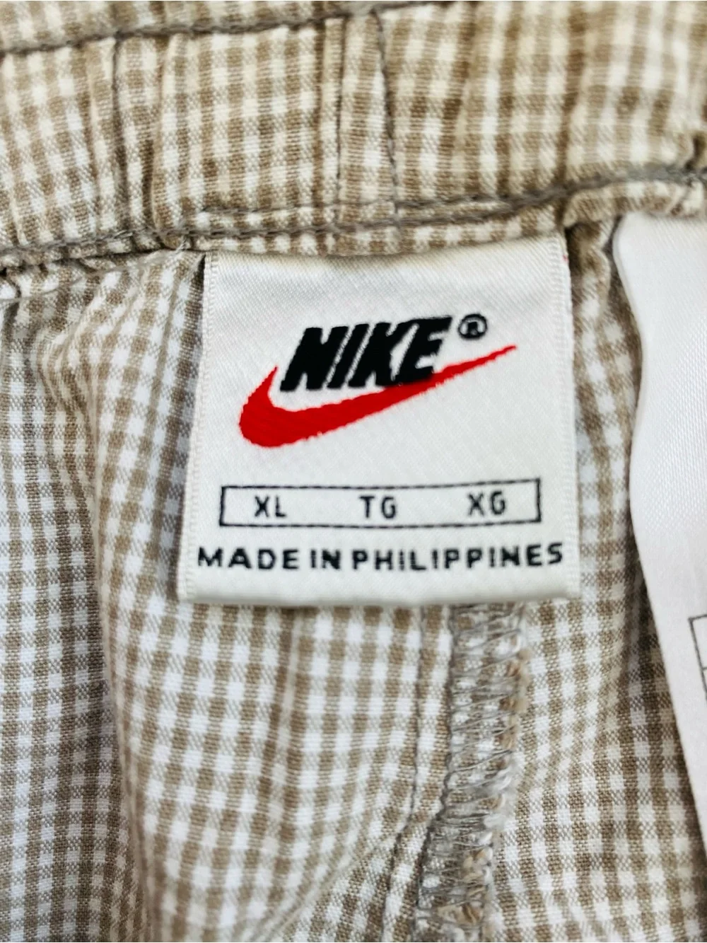 Vintage Nike Court Tennis Shorts XL Beige Gingham  Drawstring 100% Cotton Y2K